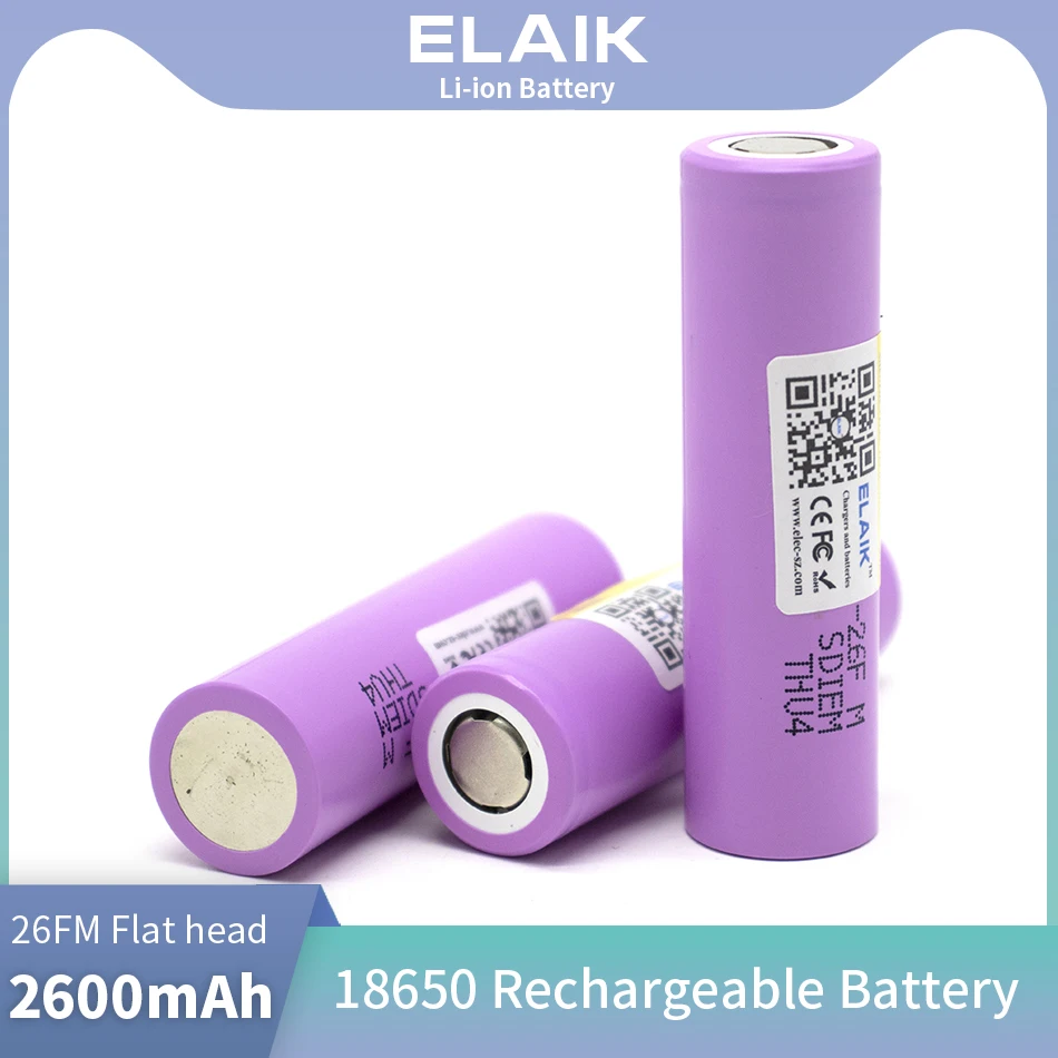 Batteries articulation ion rechargeables d'origine avec chargeur de procureur, INR18650, 26F, 3.7 mAh, 2600 V, 18650 mAh, 2600