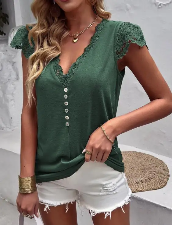 المرأة أفضل 2026 الربيع/الصيف الخامس الرقبة محبوك قميص نمط قصيرة الأكمام قميص بسيط التنقل الرجعية تي شيرت غير رسمي