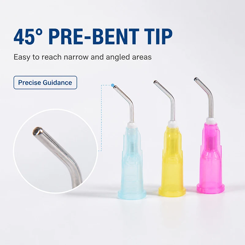 100pcs/Pack Disposable Pre Bent Dispensing Tip Applicator Syringe Irrigation Tips for Acid Reagent Etchant Resin Flow Composite