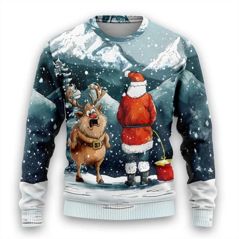 

Men's Ugly Christmas Sweatshirt 3D Print Funny Santa Pattern Pullover Mens Xmas Gift Personality Crew Neck Tracksuit Unisex Tops