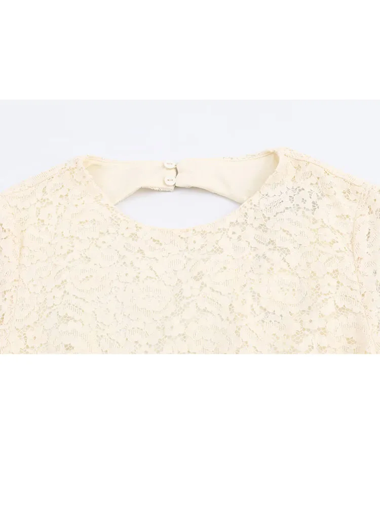 HH امرأة الربيع جولة الرقبة سستة عارية الذراعين تشديد الخصر طويلة الأكمام الدانتيل الديكور فستان قصير الإناث أنيقة مثير تنورة