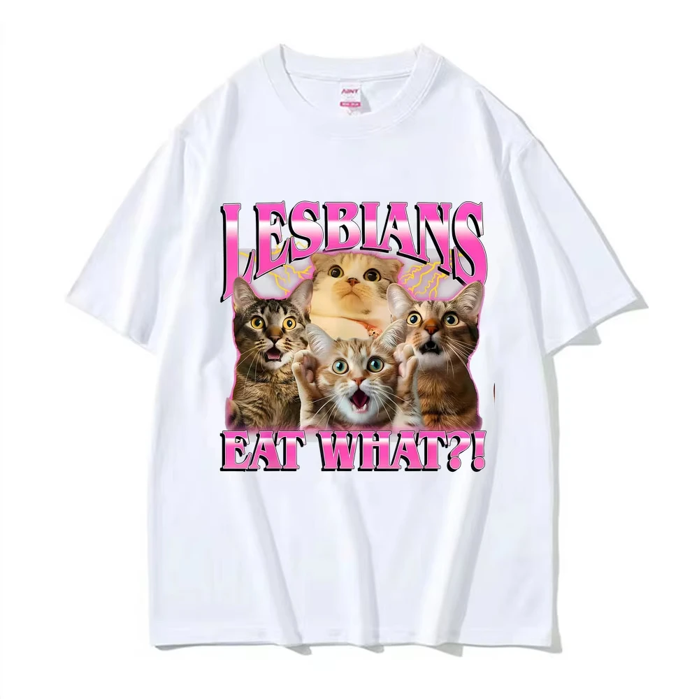 للجنسين المتناثرة الكلاسيكية المتضخم تي شيرت القطن تي شيرت الرجعية متعة ماذا أكل للمثليات! قمم تي شيرت بنمط مضحك ومثير