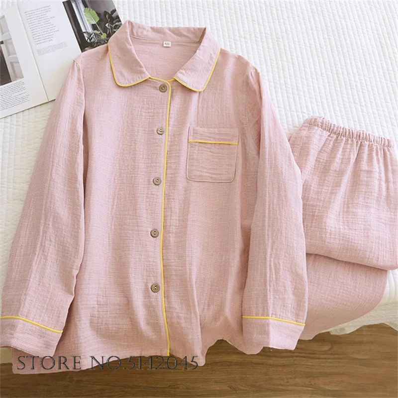 Cotton Women's Pajamas Set Home Clothes Spring Autumn New Sleepwear Long Sleeve Trouser Suits Comfortable Cotton Gauze Homewear