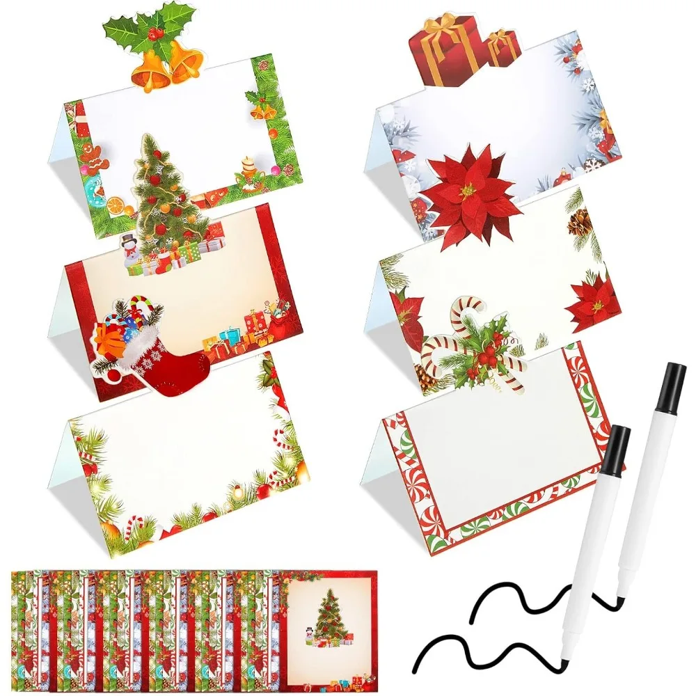 

36 шт. Рождественские карточки для стола с 2 ручками Праздничные именные карточки Деревенский стол Именная карточка Красочное рождественское место