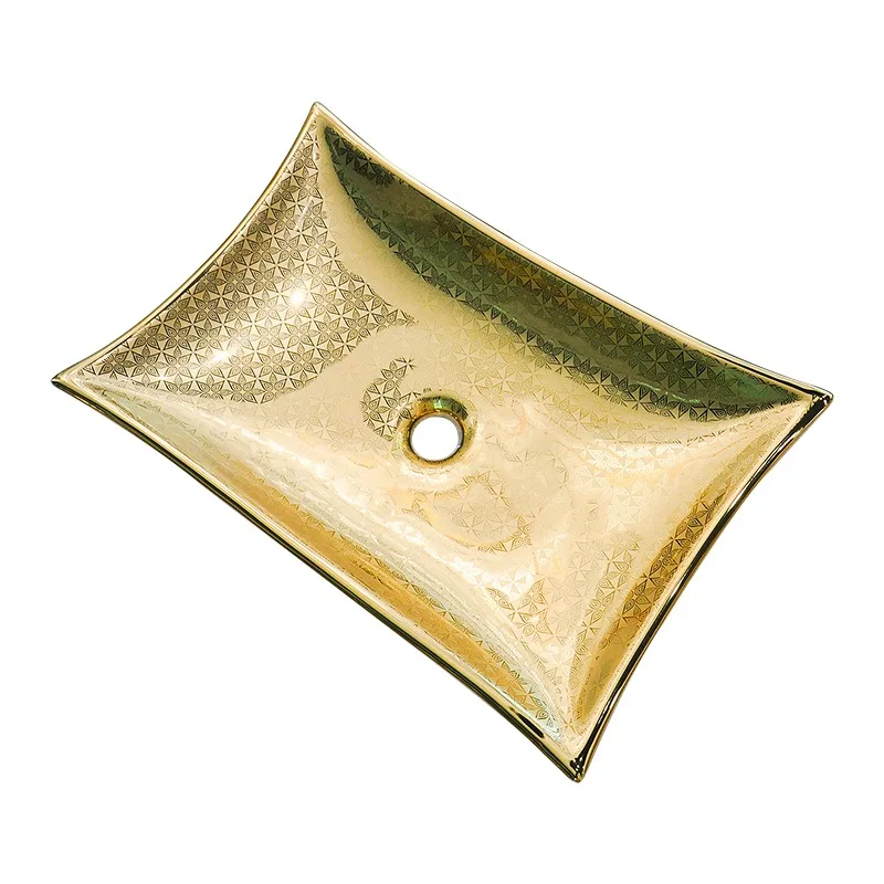 Goldenes Badezimmerwaschbecken aus Keramik, Aufsatzwaschbecken aus Keramik