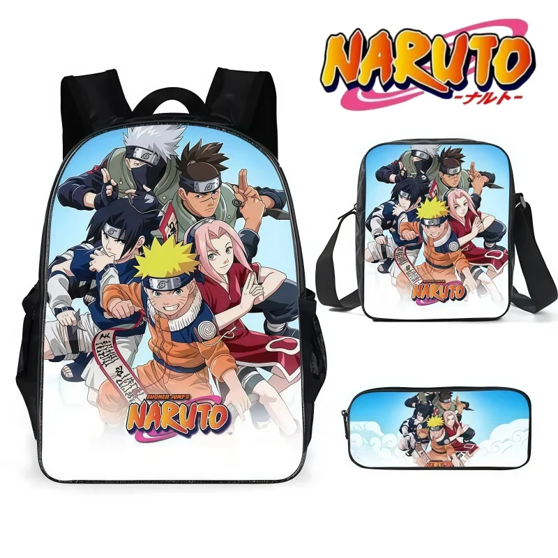 

Наруто, комплект из трех предметов, рюкзак, студенческий компьютер, большая вместительная сумка для хранения, ланч-бокс, сумка через плечо, чехол для ручек, праздничные подарки