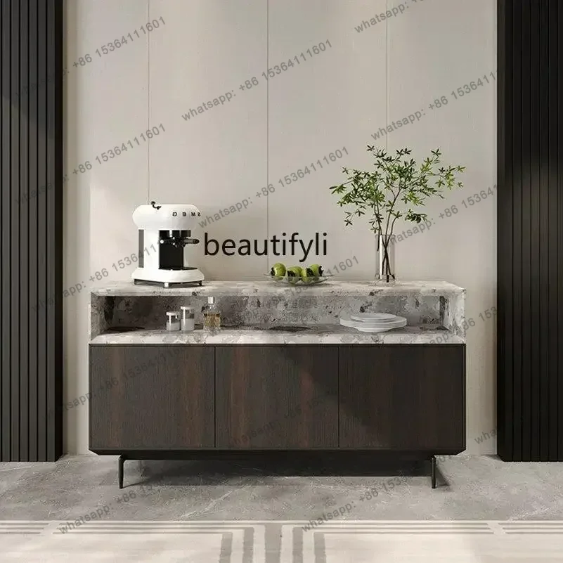 

Solid wood natural marble luxury stone tea cabinet locker living room entrance smoked wood dining side cabinet