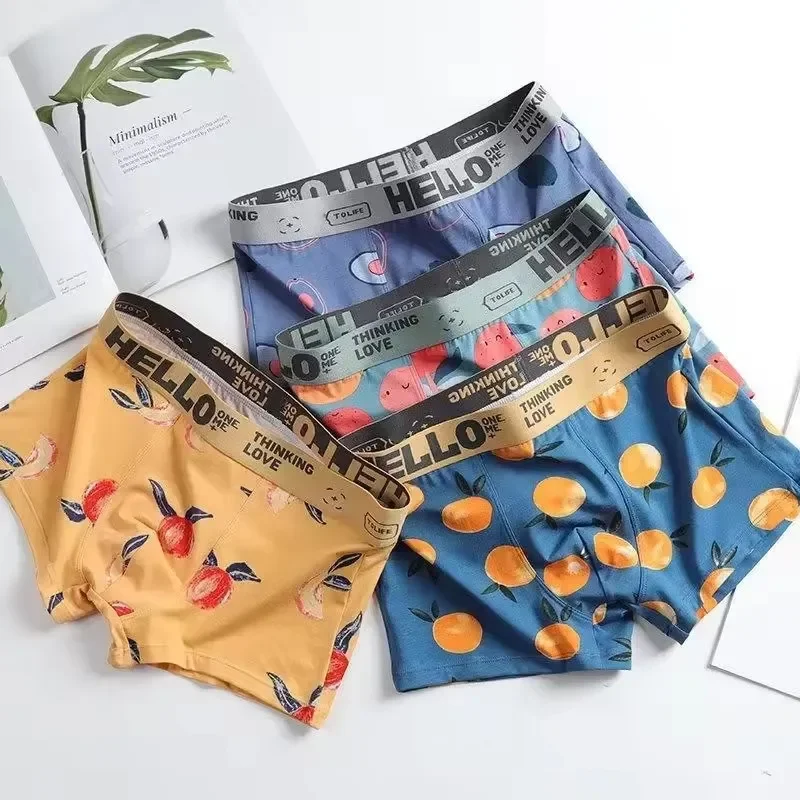 1/2/4 PCS Men's Printed Sports Boxer Underwear Men Comfortable Cotton Pants Mid-waist National Trend Elastic Sexy Tight Boxers