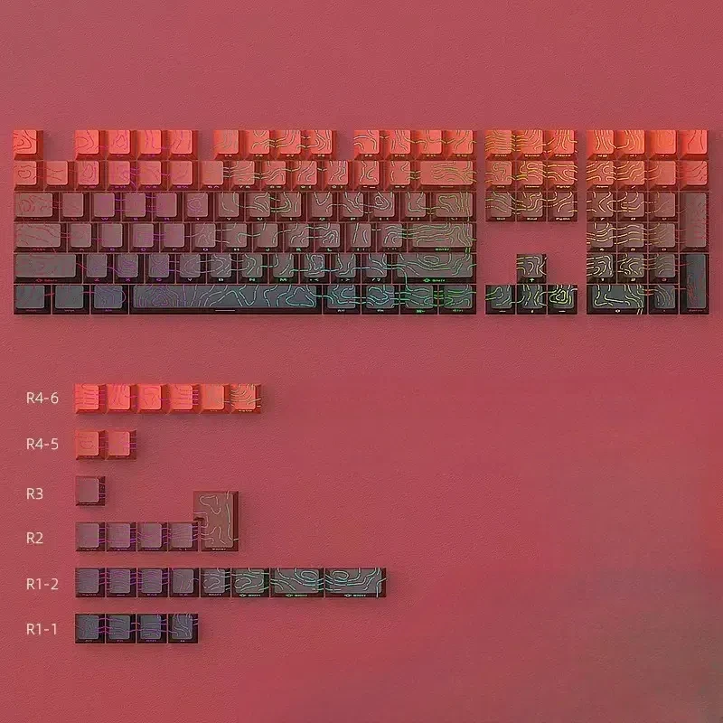 Topografische Keycaps 4.0-versie Shine Through 97/130 Key PBT Cherry Profile Side Print Backlit voor MX Gamer mechanisch toetsenbord