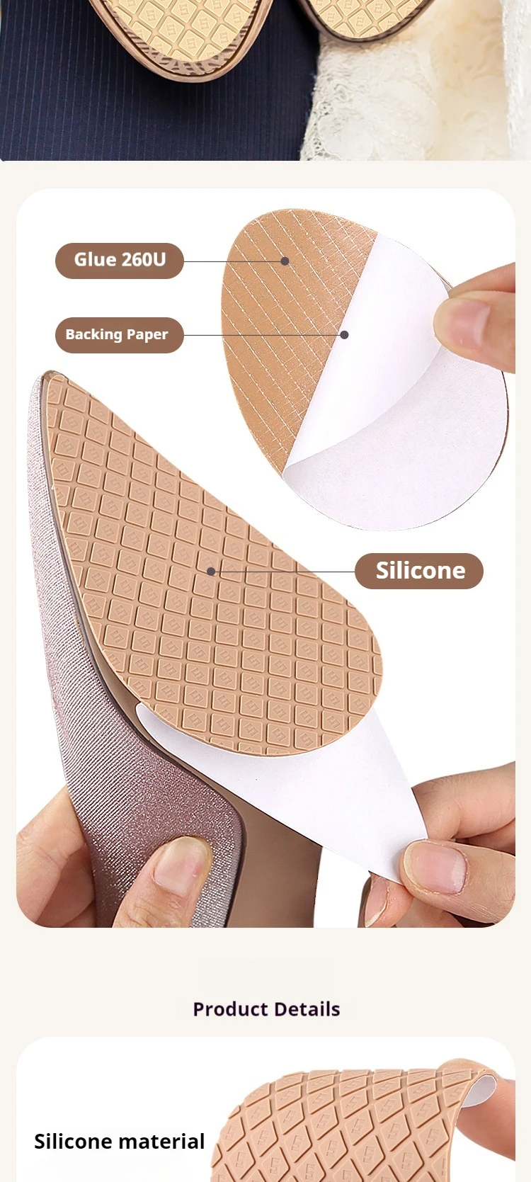 Reparaturset für Gummisohlen, rutschfest, verschleißfest, selbstklebender Sohlenschutz, geeignet für Schuhe mit hohen Absätzen und Sneaker. – Detail 4