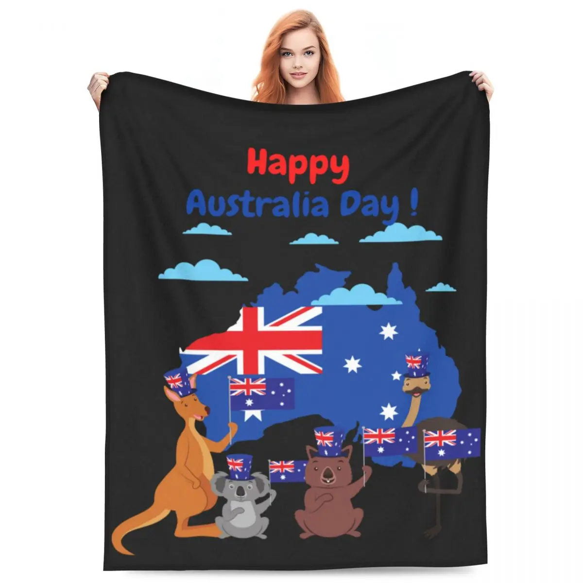 

Happy Australia Day Blanket Funny Animals Picnic Flannel Bedding Throws Warm Soft Couch Chair Sofa Bed Bedspread Birthday Gift