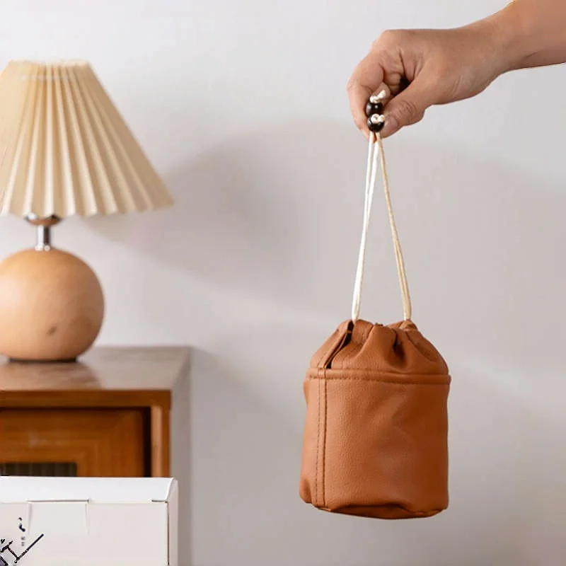 Leather Tea Master Cup Storage Bag Portable Jewellery Drawstring Pouch Travel Ceramics Protective Bags Zen Teaware Organizer