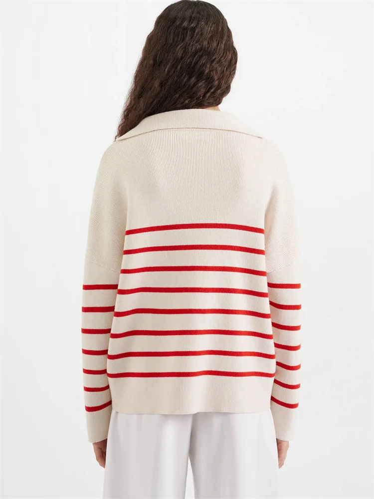 Knit Striped Sweater Long Sleeve Knitting V-Neck Pullovers Fall Winter Basic Tops For Women 2023 New In Knitwears Loose Sweaters