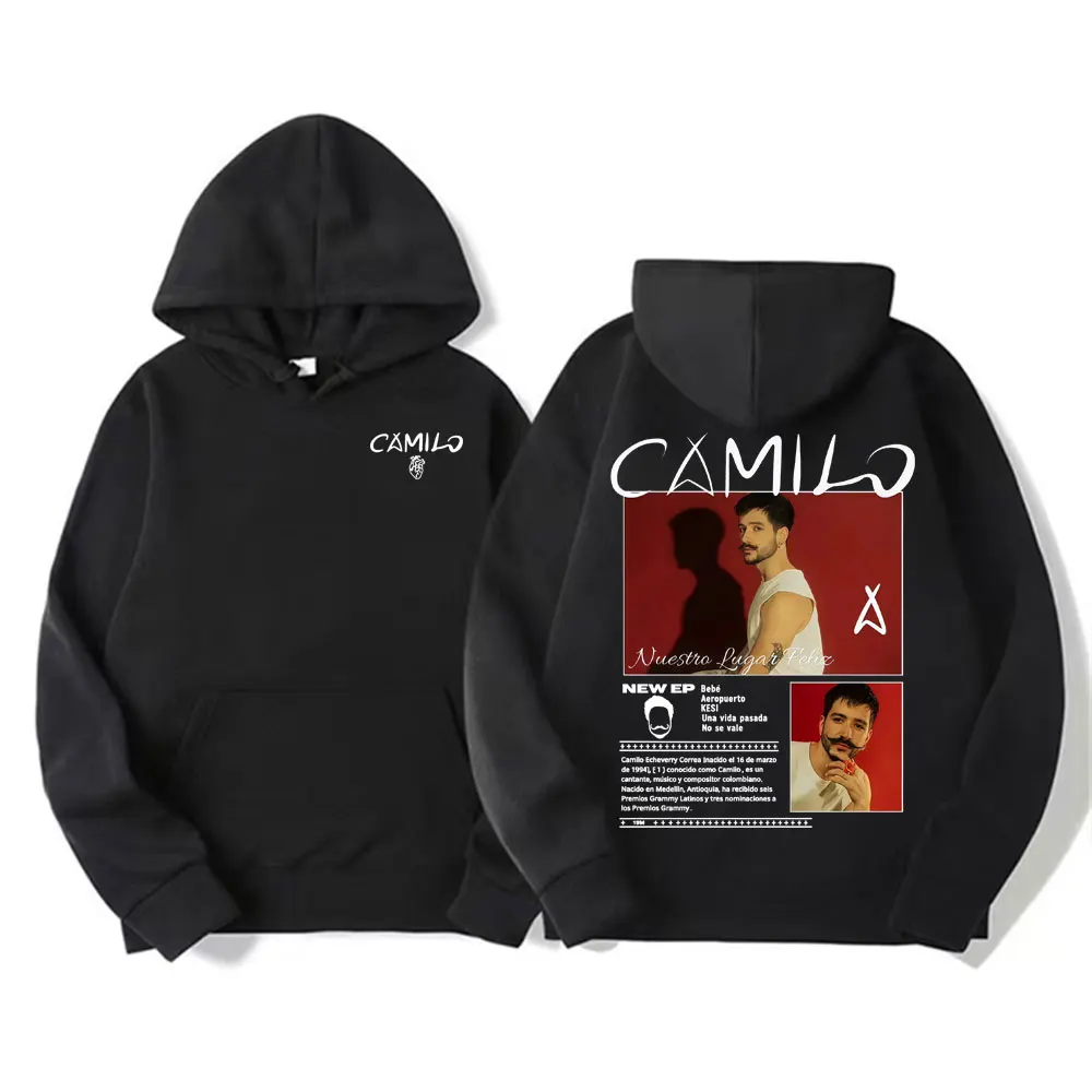 เสื้อฮู้ดดี้พิมพ์ลายผ้าฝ้าย 100% ของวงดนตรี Singer Camilo Echeverry Ncestro Lugar Feliz Tour 2025 คอลเลคชั่นฤดูใบไม้ร่วง/ฤดูหนาว สไตล์โกธิค คุณภาพสำหรับผู้ชาย