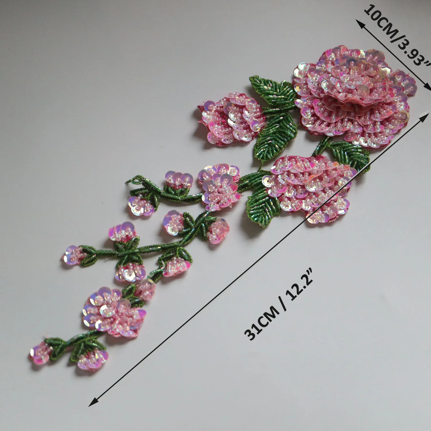 Fashion luxury handmade pink sew on peony flower patches for clothes DIY sewing beaded appliques for jacket Clothing decoration