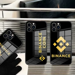 For IPhone 15 Binance Bnb Coin Crypto Coin Phone Case Glass For IPhone 13 14 12 11Pro XR XS MAX 14 Plus SE Design Glass Cover