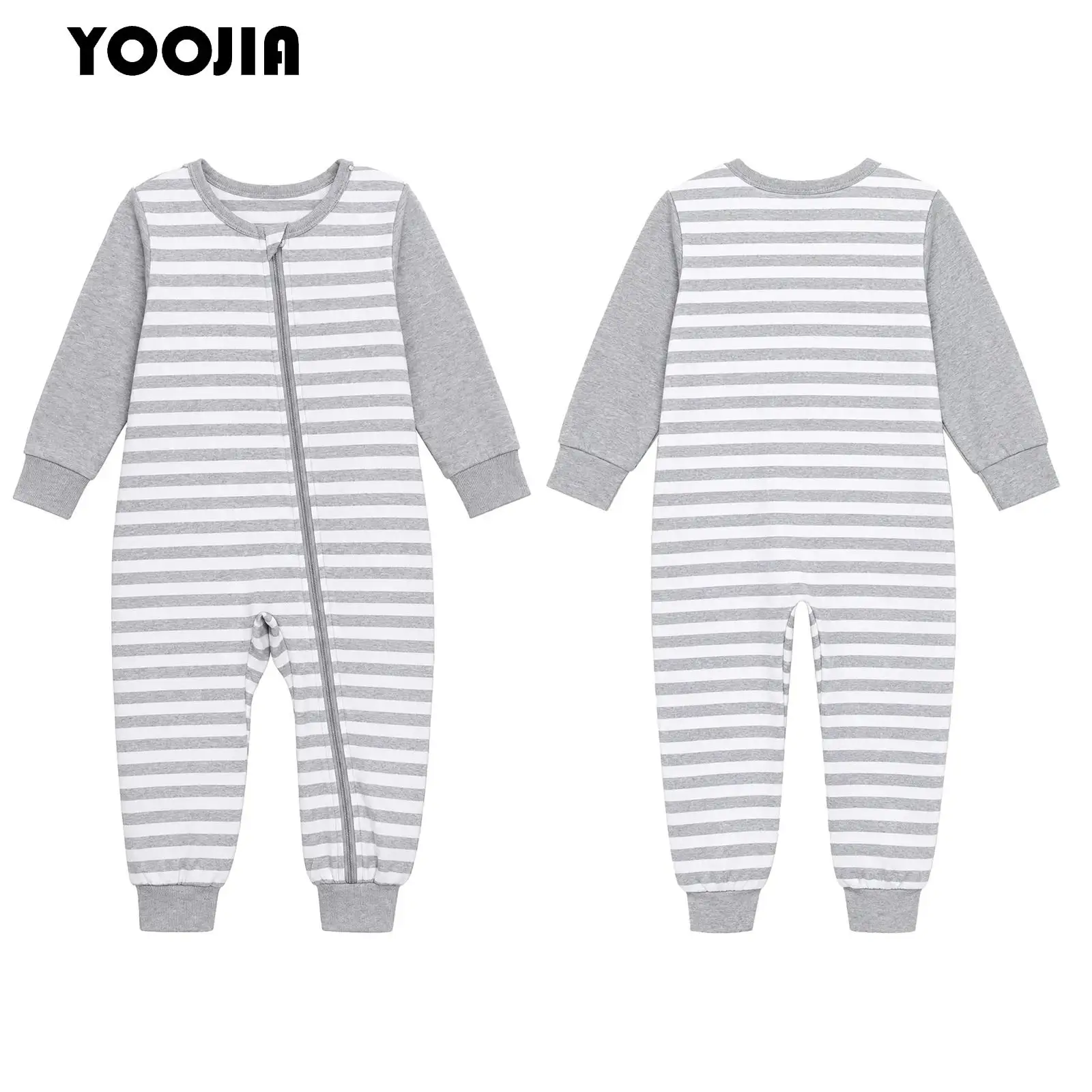 Toddler Baby Boys Girls Adaptive Striped Jumpsuit Long Sleeve Zipper Front Bodysuit Cotton Rompers for Outdoor Play Home Park