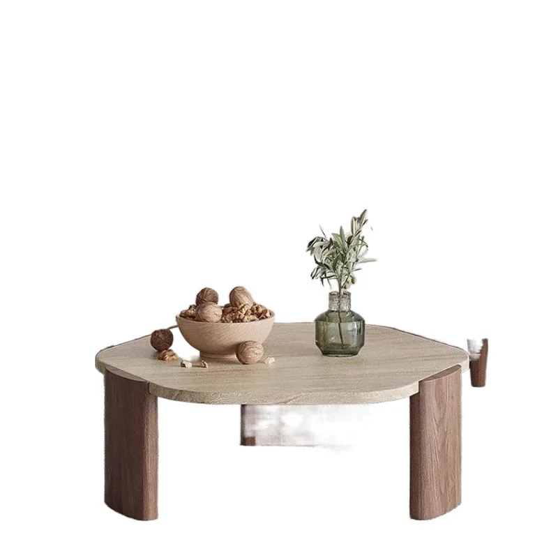 

Small apartment living room, household round balcony, low table, wabi-sabi wind, solid wood, minimalist small tea table