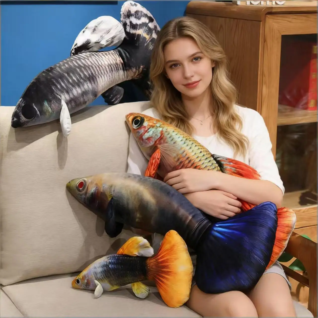 لعبة قطيفة على شكل سمكة مقلدة، دمية سمكة صغيرة، رفيق الطفل، لعبة محشوة، وسادة نوم، مسند ذراع، هدية للأطفال