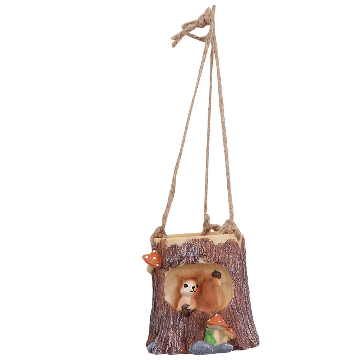 Stump Shape Resin Flowerpot Animal Pattern Durable Resin Ornament Home Office Succulent Plant Container Tool Hanging Strap Basin