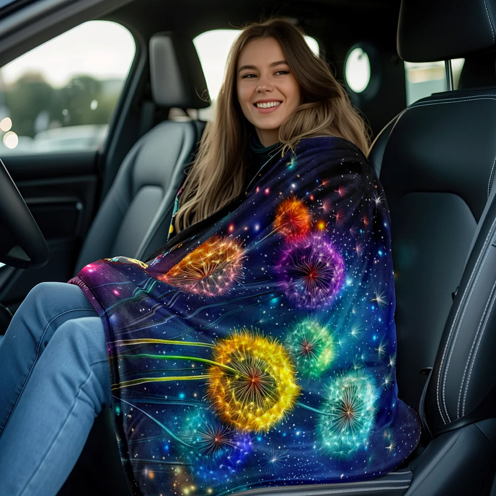 Galaxy Dandelion Starry Night Space Flower Blanket Flannel Soft Throw Blanket for Bedroom Decor Cosmic Nature Design