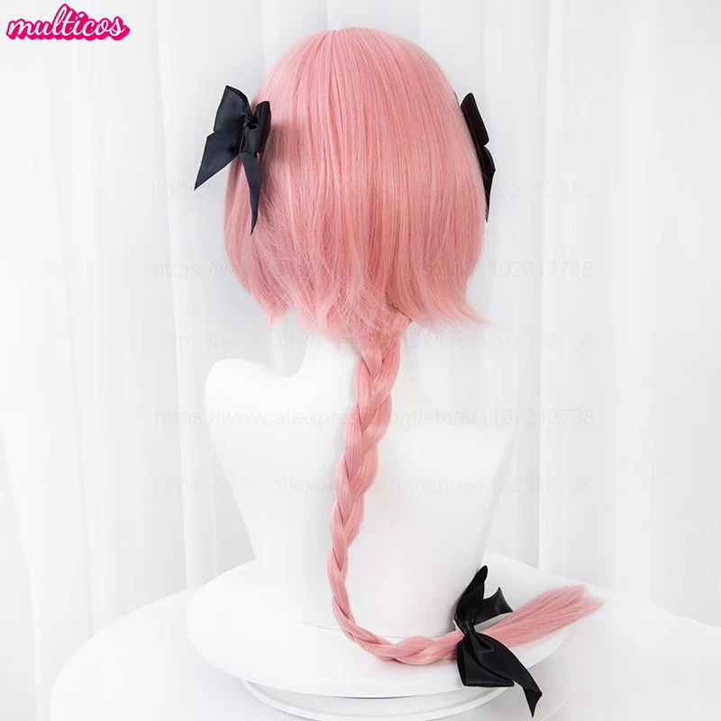 عالية الجودة أنيمي Astolfo شعر مستعار تأثيري 80 سنتيمتر طويل الوردي مزيج الأبيض مضفر مقاومة للحرارة الاصطناعية خصلات الشعر المستعار الباروكات + غطاء شعر مستعار #4