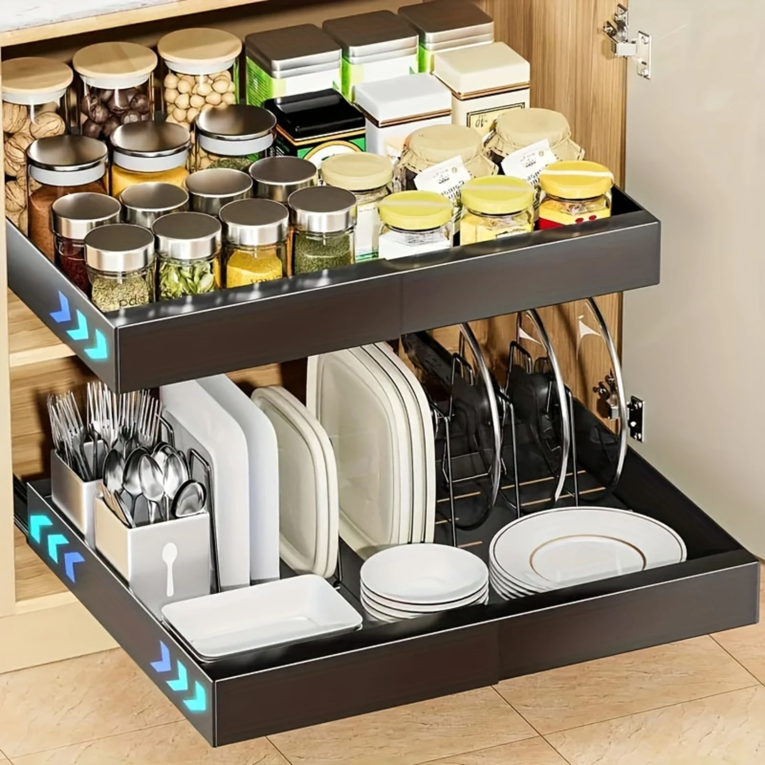 Versatile Under-Sink Organizer With Sliding Drawer - Metal Pull-Out Cabinet  For Dishes, Spices & More - Perfect For Kitchen, Ba