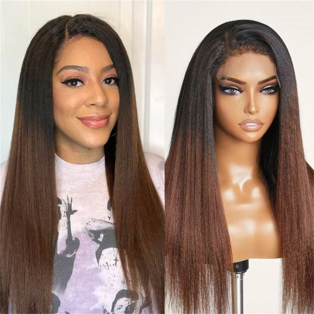 Soft Long Preplucked Ombre Blonde 180Density 26Inch Hairline Lace Front Wig For Women Kinky Straight With Baby Hair Good Texture