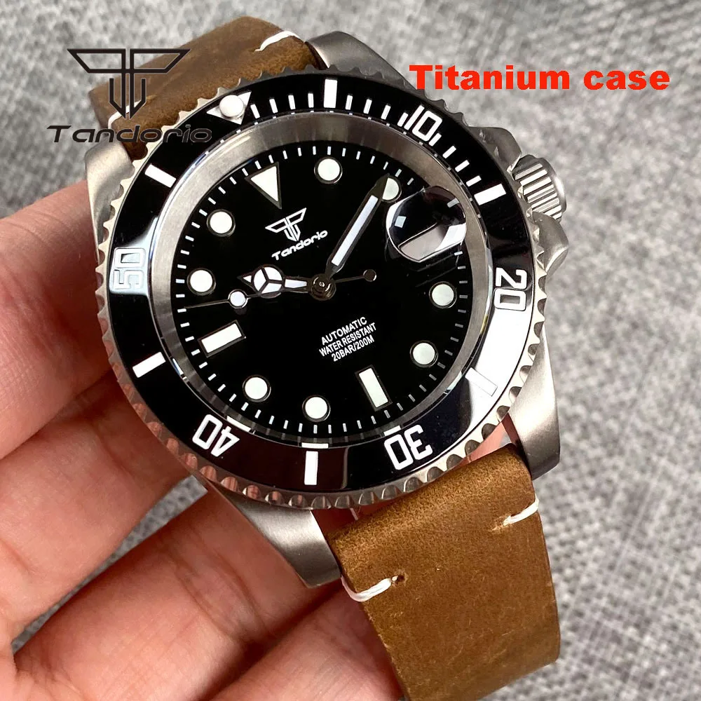 Tandorio Titanium Case NH35A PT5000 Luminous 40mm 20bar Dive Men\'s Automatic Watch Sapphire Crystal Rotating Bezel Light Weight