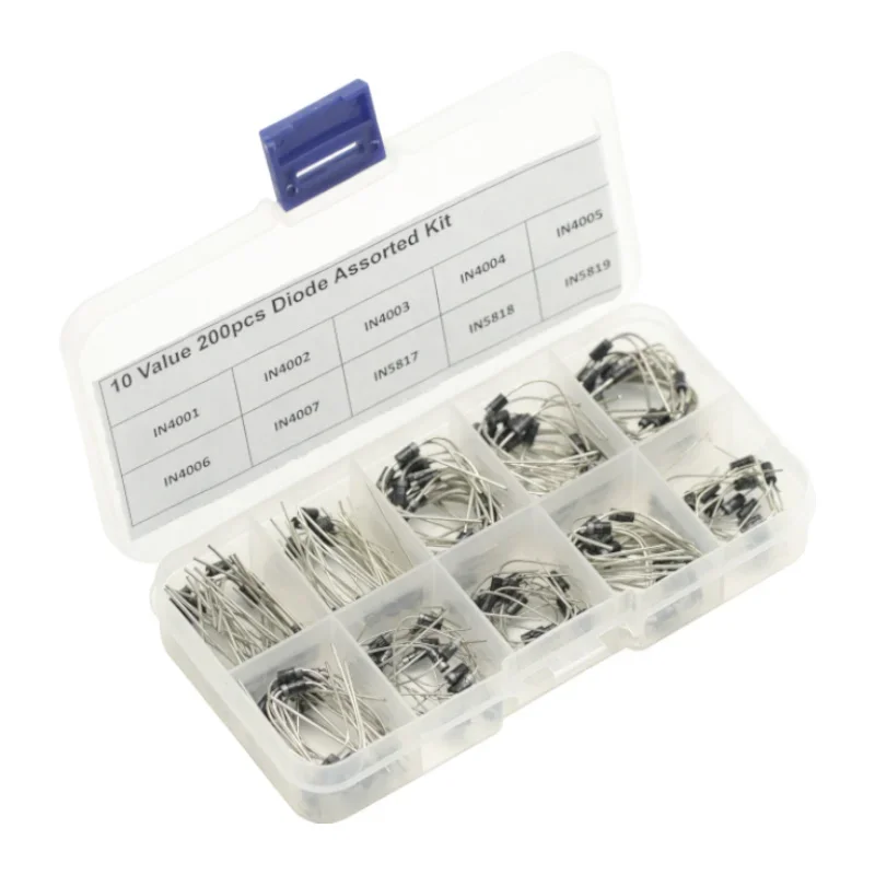 

200Pcs 10 Values Rectifier Diode Assorted Kit 1N4001 1N4002 1N4003 1N4004 1N4005 1N4006 1N4007 1N5817 1N5818 1N5819 For arduino