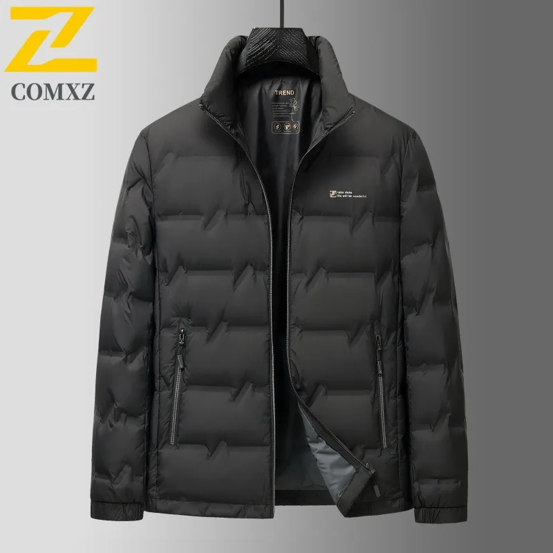 

COMXZ Mens Short Down Jacket Premium Stand Collar Outdoor Cycling Lightweight Parka Solid Color Camping Warm Winter Garment