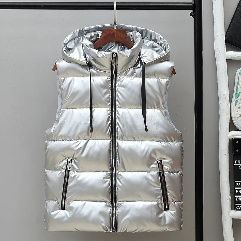 

Mens Korean Style Trendy Shiny Thickened Cotton Vest Warm Outerwear for Autumn Winter