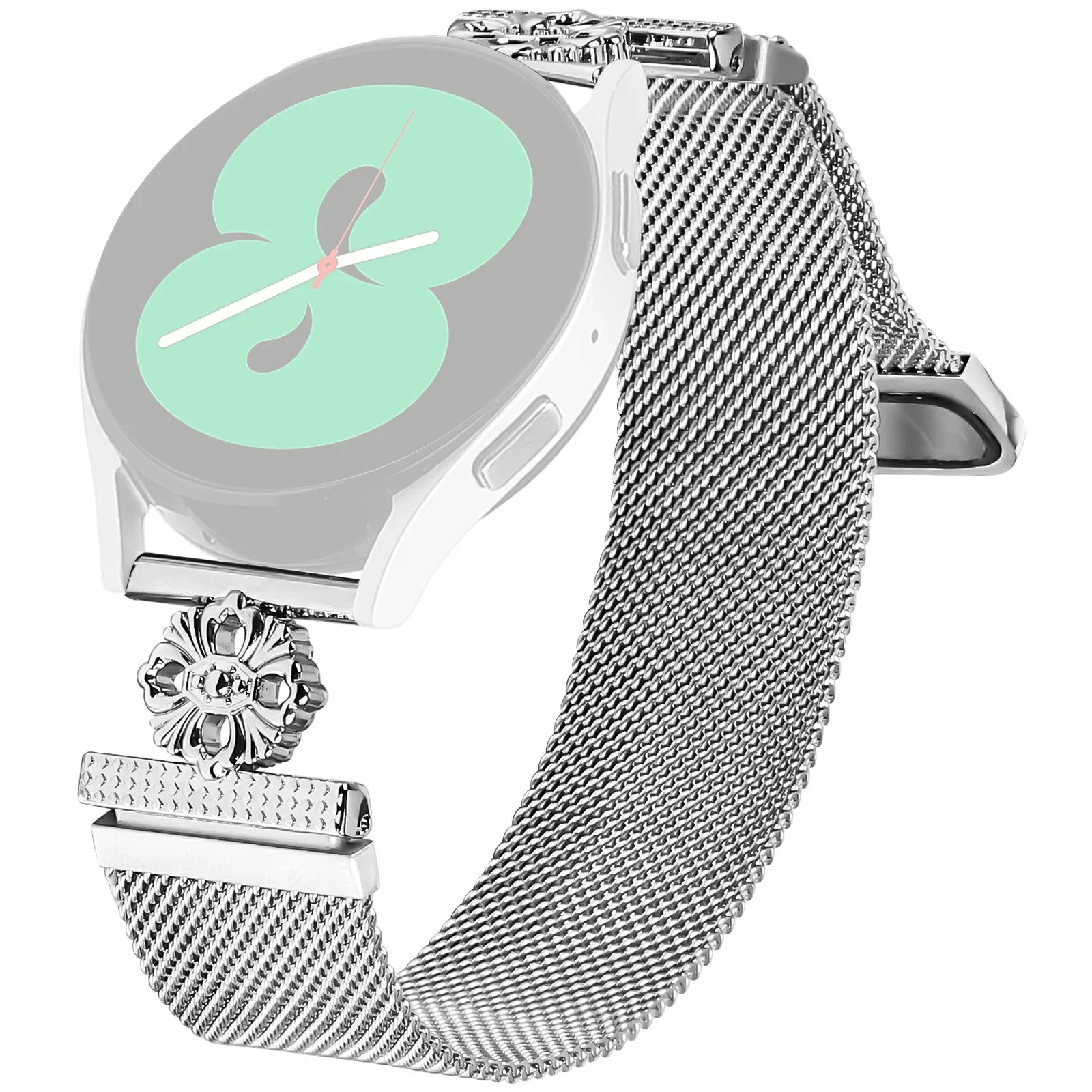 

For Huami Amazfit GTS 3 Milanese Band Flower Stainless Steel Magnetic Mesh Watch Strap - Silver