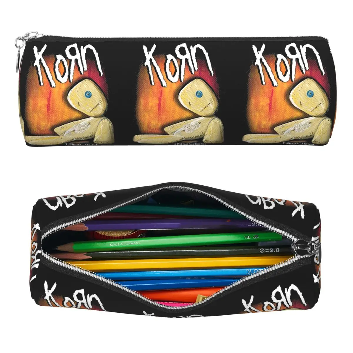 Korn Rock Band Logo Tour Pencil Cases Pen Holder Cylinder Pen Box Pencil Bag for Kids School