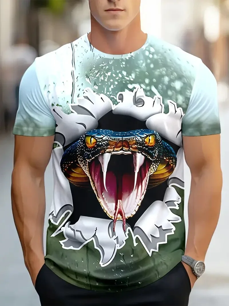 

Summer Short Sleeve 3D Printed Snake Graphic T Shirt For Men Casual Round Neck Loose T-shirts Hip Hop Trend Street Men's Clothes