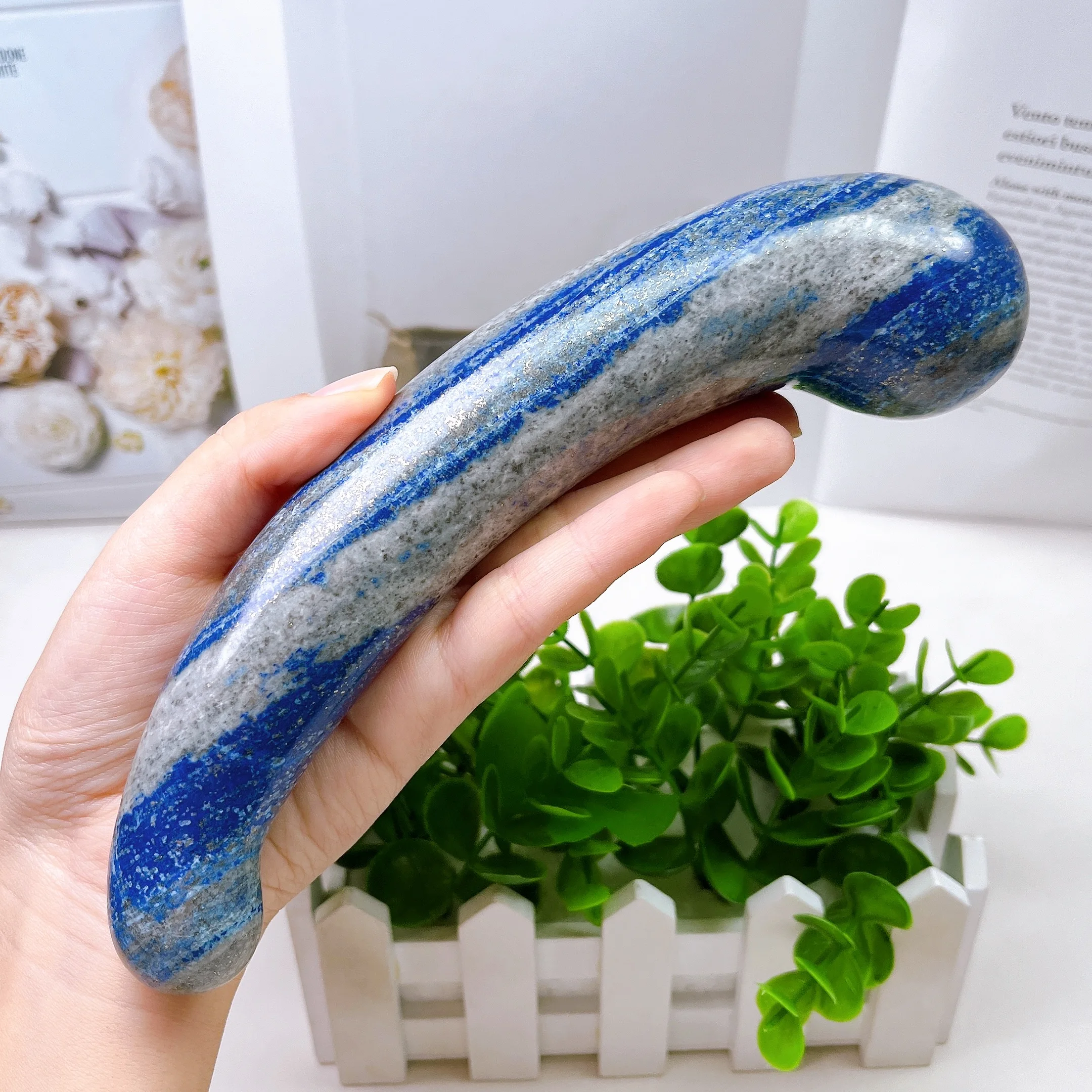 20cm Natural Lapis Lazuli Crystal Quartz Massage Penis Wand Reiki Gemstone Yoni for Women Health Smooth Polished Gifts