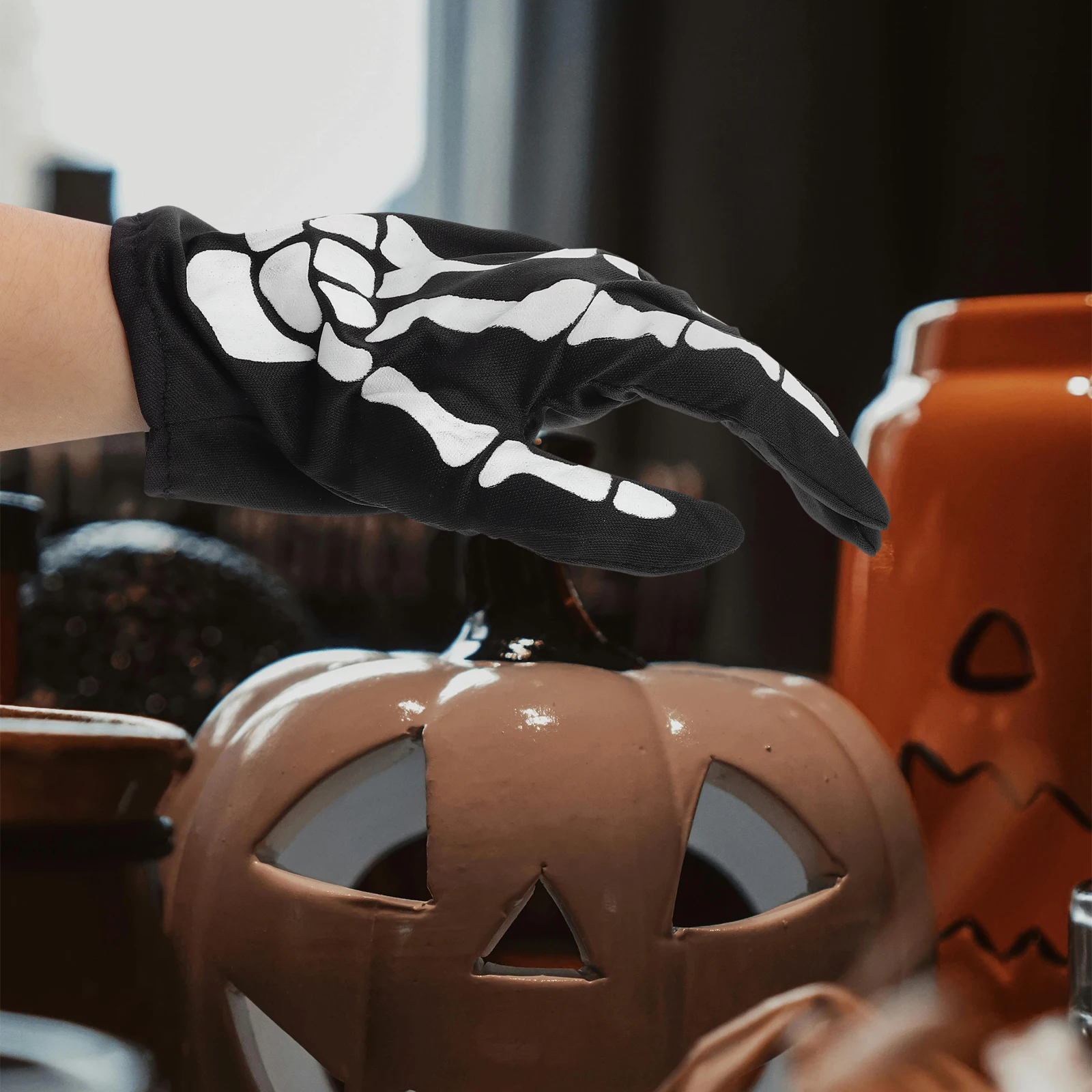 

Gloves Black White Print Warm Lining Breathable Outdoor Riding Halloween Costume Accessories Anti Impact