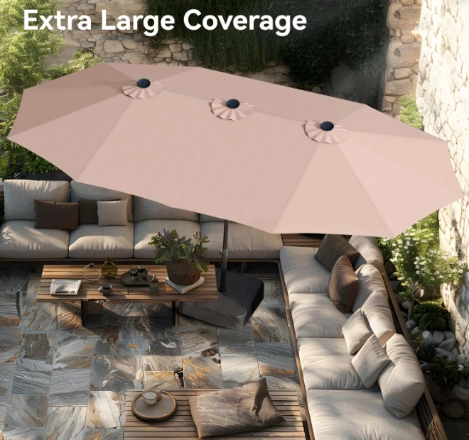 Waterproof and UV-proof aluminum frame large double-sided outdoor garden courtyard rectangular parasol