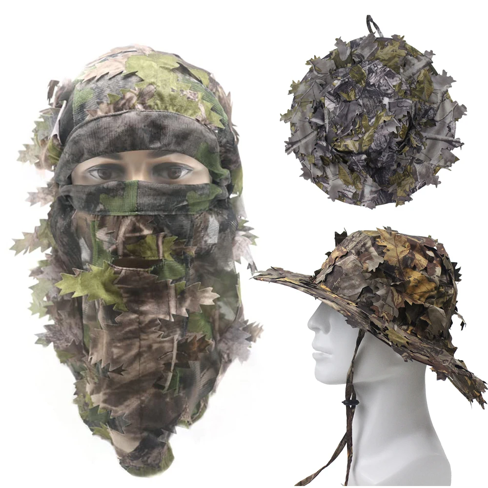 

Ghillie Camouflage Leafy Hat/Boonie Hats 3D Full Face Mask Headwear Tactical Cap Turkey Camo Hunter Hunting Accessories