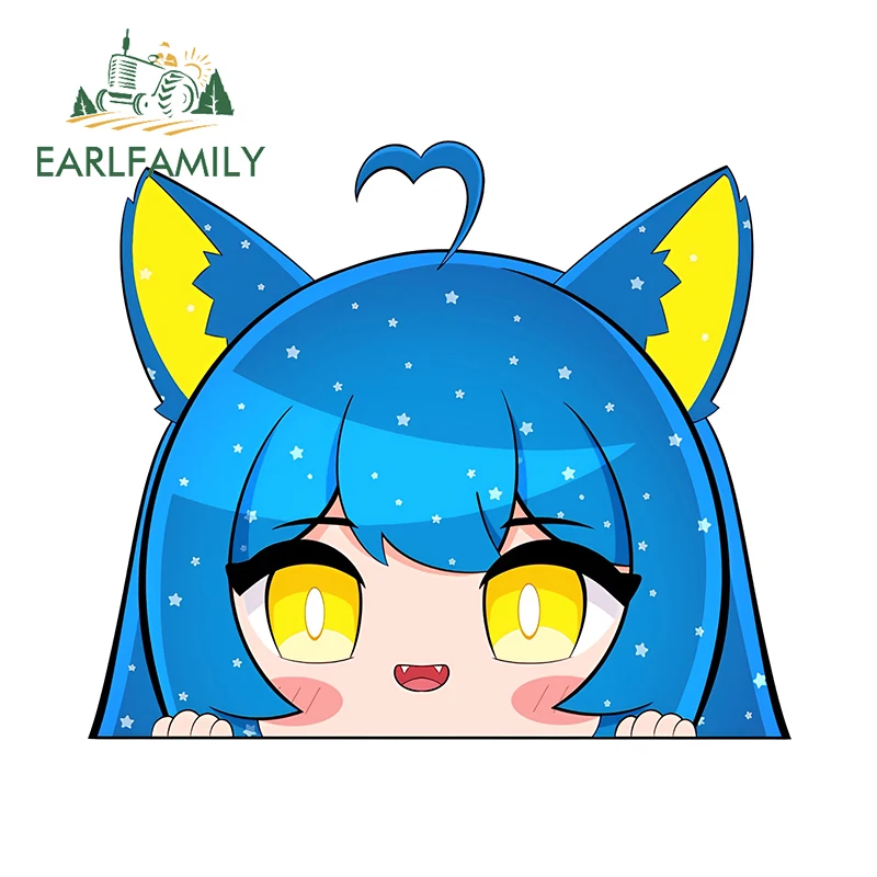 

EARLFAMILY 13cm x 11.1cm Fox Chibi Peeker Car Stickers Anime Cat Fluorescence Eyes Cute Decal Amusing Auto Car Accessories