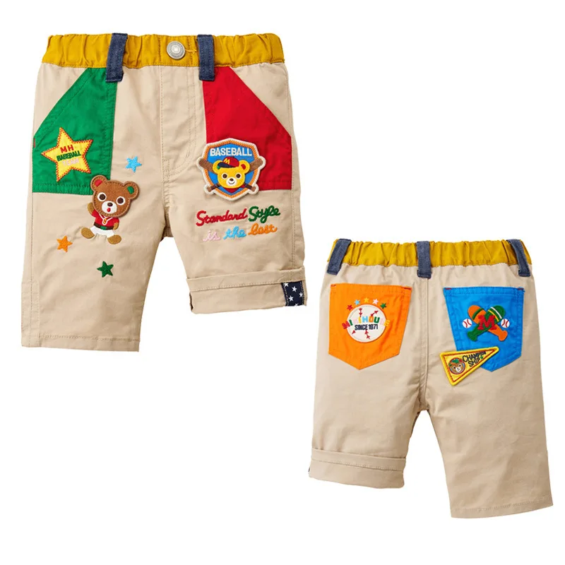 

2025 Promotion High Quality Children's Clothing Summer Boys' Cartoon Badge Bear Color blocked Shorts Casual Pants