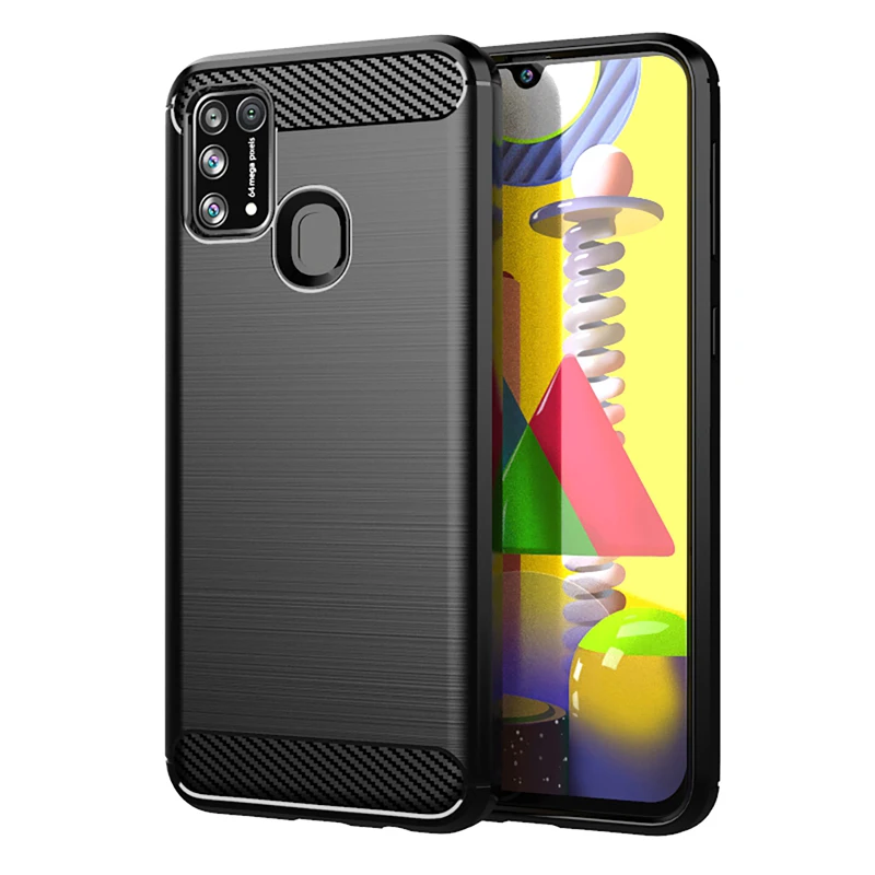 Shockproof Silicone Case for Samsung M31 Galaxy M21S Brushed Carbon Fiber Case for galaxy f41 m31 prime Back Cover Coque Fundas