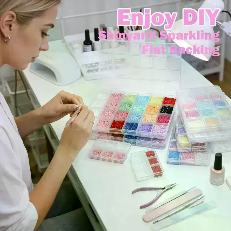 Mixed Five-petal Flower Nail Art Decorations Nail Charms Colorful Spring Floral 3D Flower DIY Nail Art Rhinestones 6/12/24 Grids