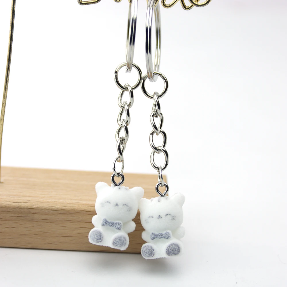 20 PCS 3D Resin Flocking Kitten Keychain Cat Pendants for Bags Charm Necklace Earrings Making DIY Handmade Accessories Wholesale