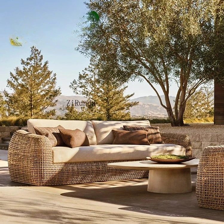 Modern stylish garden PE rattan sofa, high-end courtyard outdoor furniture, hotel and villa