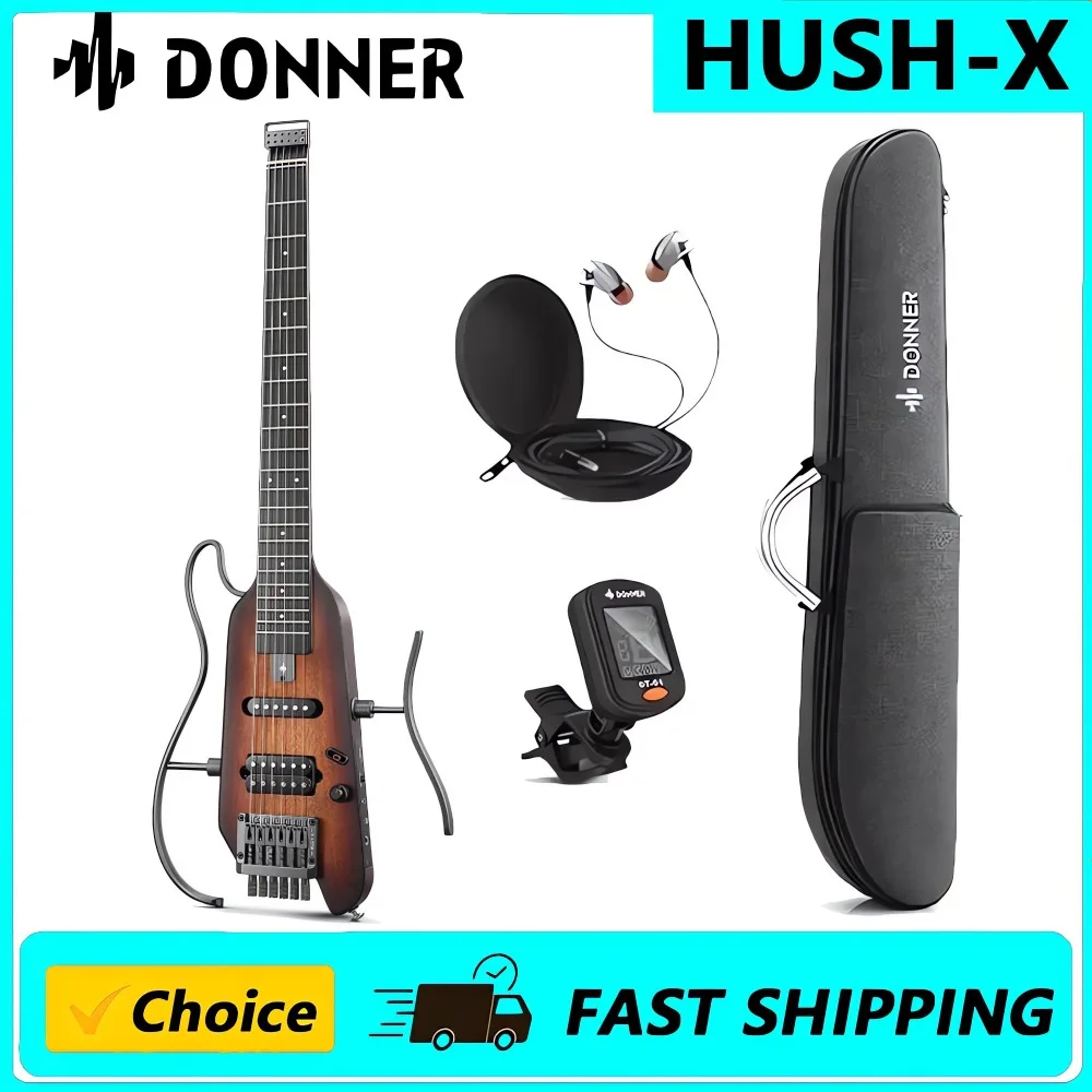 

Donner HUSH-X Headless Silent Acoustic Electric Travel Guitar Removable Frames Ultra Light Mahogany Solid Body HUSH X