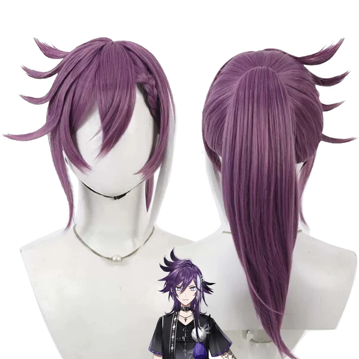 Hololive Virtual YouTuber Banzoin Hakka Cosplay Long Purple Mixed Gray Heat Resistant Hair Wig