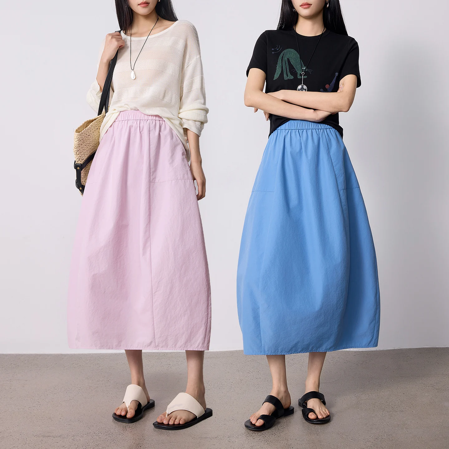 Women's High-Waist Wrinkled Cocoon Skirt - Summer