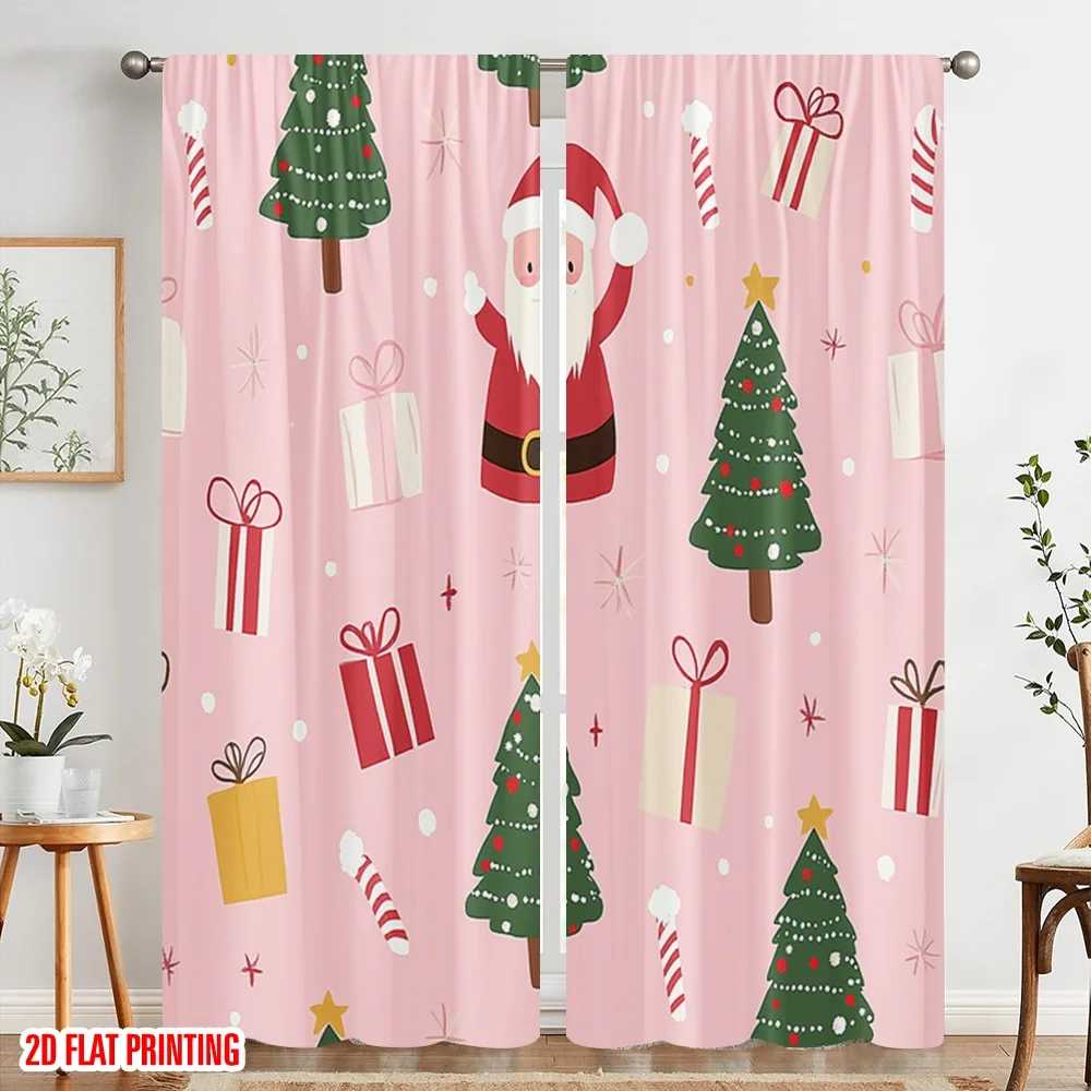 2 قطعة ، 2D طائرة الطباعة نمط الستائر شجرة عيد الميلاد الثلوج هدية البوليستر النسيج (بدون قضيب) عطلة Ldeal لغرفة النوم و #4