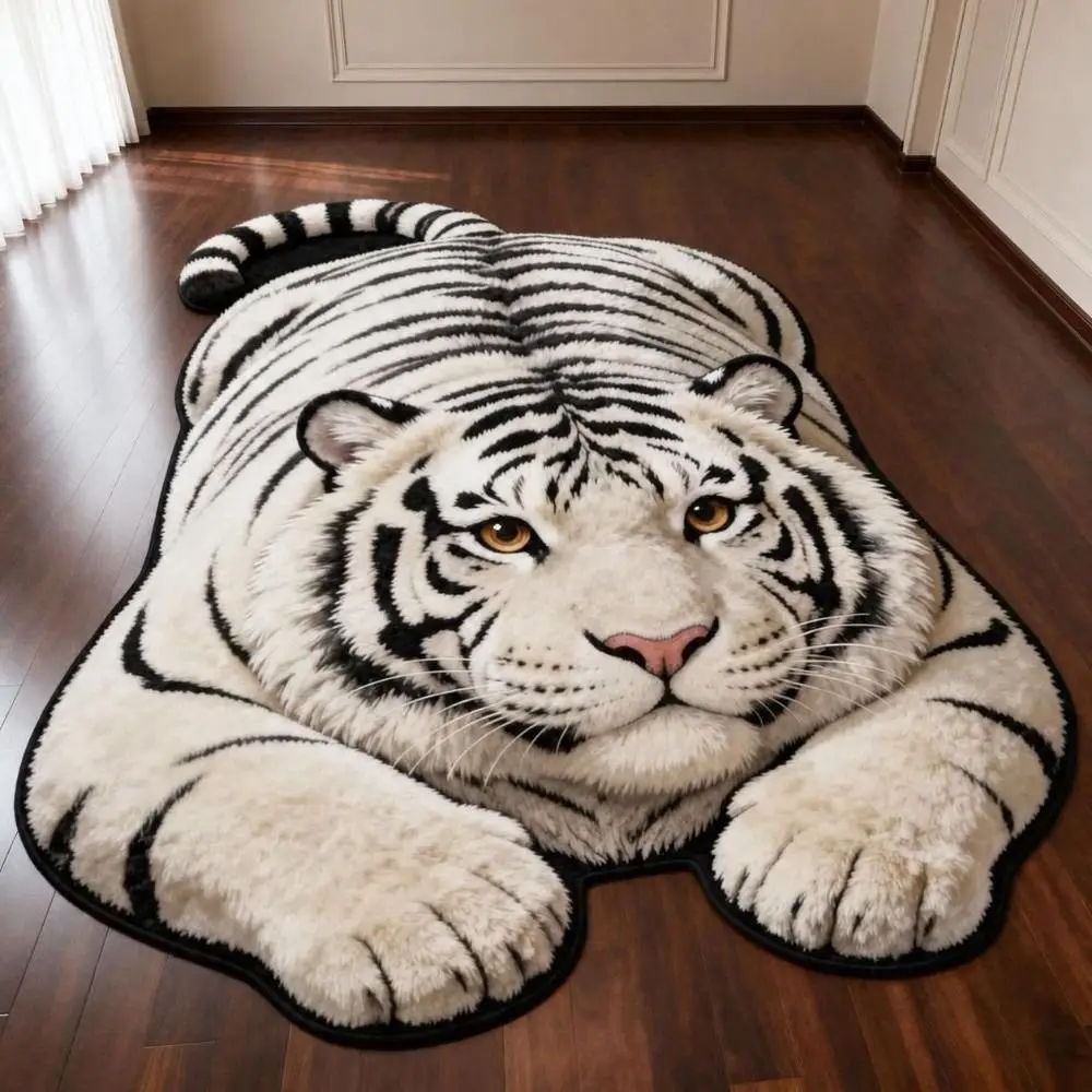 Tiger Shape Optical Illusion Doormat Lifelike Multiple Sizes Bathroom Carpet Crystal Velvet Non-slip Bedside Rug Home Decor